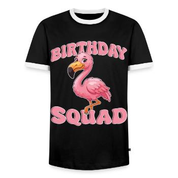Birthday Squad Beach Sommerkreuzfahrt Flamingo - Männer Kontrast-T-Shirt - Schwarz/Weiß - Vorne - AI Model Female 172 light (172cm) & AI Model Male 178 light (178cm)