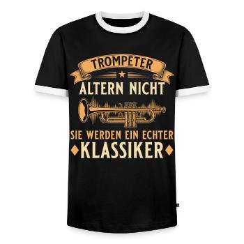 Trompeter altern nicht - Echter Klassiker Musiker - Männer Kontrast-T-Shirt - Schwarz/Weiß - Vorne - AI Model Female 172 light (172cm) & AI Model Male 178 light (178cm)