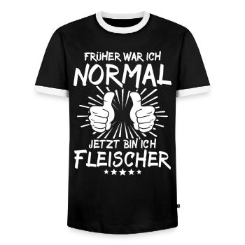Fleischer - Männer Kontrast-T-Shirt - Schwarz/Weiß - Vorne - AI Model Female 172 light (172cm) & AI Model Male 178 light (178cm)