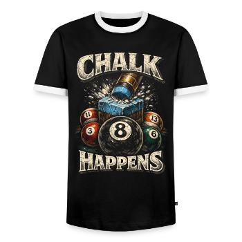 8-Ball Billard Chalk Happens - Männer Kontrast-T-Shirt - Schwarz/Weiß - Vorne - AI Model Female 172 light (172cm) & AI Model Male 178 light (178cm)