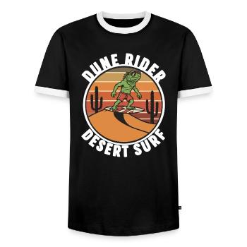 Iguana Desert Surf Dune Rider Retro - Men's Ringer Shirt - black/white - Front - AI Model Female 172 light (172cm) & AI Model Male 178 light (178cm)