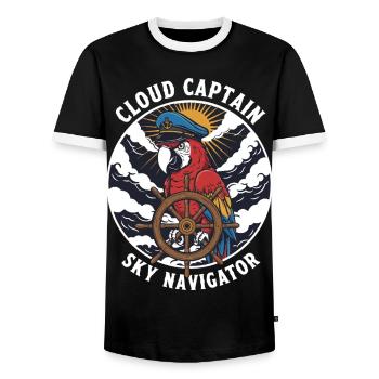 Parrot Captain Cloud Sky Navigator - Men's Ringer Shirt - black/white - Front - AI Model Female 172 light (172cm) & AI Model Male 178 light (178cm)