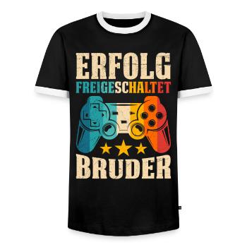 Familie Set ERFOLG FREIGESCHALTET BRUDER LUSTIG - Männer Kontrast-T-Shirt - Schwarz/Weiß - Vorne - AI Model Female 172 light (172cm) & AI Model Male 178 light (178cm)