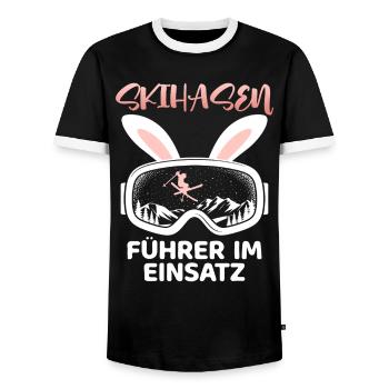 Skifahren SKIHASEN FÜHRER IM EINSATZ Lustiges - Männer Kontrast-T-Shirt - Schwarz/Weiß - Vorne - AI Model Female 172 light (172cm) & AI Model Male 178 light (178cm)