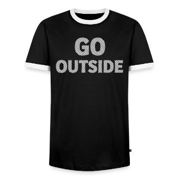 GO OUTSIDE Nature Adventure Saying - Men's Ringer Shirt - black/white - Front - AI Model Female 172 light (172cm) & AI Model Male 178 light (178cm)