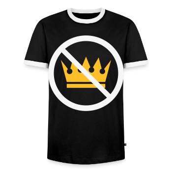 No Kings! (Protest Sign / NEG 2C) - Men's Ringer Shirt - black/white - Front - AI Model Female 172 light (172cm) & AI Model Male 178 light (178cm)