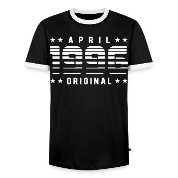 April 1996 Original Striped Vintage Geburtstag - Männer Kontrast-T-Shirt - Schwarz/Weiß - Vorne - AI Model Female 172 light (172cm) & AI Model Male 178 light (178cm)
