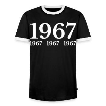 1967 - Men's Ringer Shirt - black/white - Front - AI Model Female 172 light (172cm) & AI Model Male 178 light (178cm)