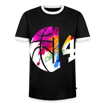 NON. 14 NUMÉRO 14 BASKETBALL 14E ANNIVERSAIRE - T-shirt contrasté Homme - noir/blanc - Devant - AI Model Female 172 light (172cm) & AI Model Male 178 light (178cm)