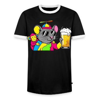 Party Maus mit Bier - Männer Kontrast-T-Shirt - Schwarz/Weiß - Vorne - AI Model Female 172 light (172cm) & AI Model Male 178 light (178cm)