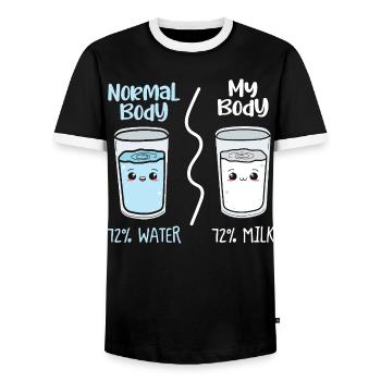No Normal Body: Water vs Milk - Men's Ringer Shirt - black/white - Front - AI Model Female 172 light (172cm) & AI Model Male 178 light (178cm)