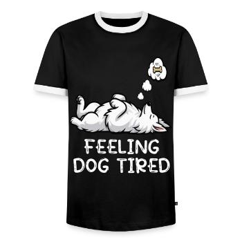 Feeling Dog Tired White Shepherd Dog - Men's Ringer Shirt - black/white - Front - AI Model Female 172 light (172cm) & AI Model Male 178 light (178cm)