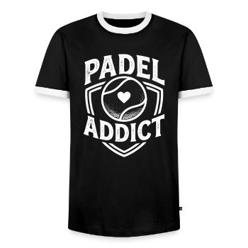 Padel Addict Sport Passion Lifestyle - Men's Ringer Shirt - black/white - Front - AI Model Female 172 light (172cm) & AI Model Male 178 light (178cm)