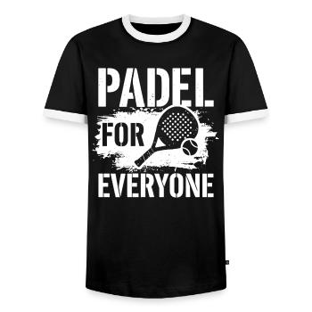 Padel for Everyone Sport Community Lifestyle - Men's Ringer Shirt - black/white - Front - AI Model Female 172 light (172cm) & AI Model Male 178 light (178cm)