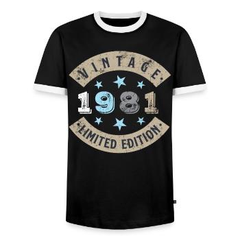 Vintage 1981 - Men's Ringer Shirt - black/white - Front - AI Model Female 172 light (172cm) & AI Model Male 178 light (178cm)