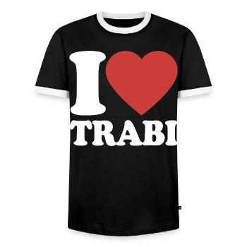 I Love Trabi Heart Retro Design - Men's Ringer Shirt - black/white - Front - AI Model Female 172 light (172cm) & AI Model Male 178 light (178cm)