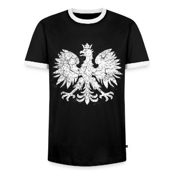 Polnischer Adler Vintage – Weißes Wappen Grunge - Männer Kontrast-T-Shirt - Schwarz/Weiß - Vorne - AI Model Female 172 light (172cm) & AI Model Male 178 light (178cm)