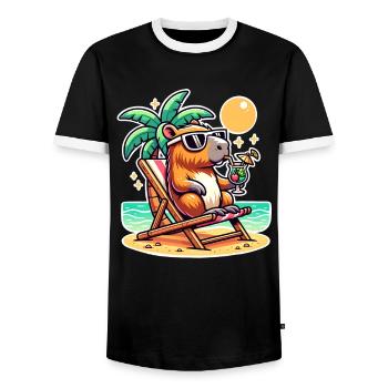 Capybara Holidays - Men's Ringer Shirt - black/white - Front - AI Model Female 172 light (172cm) & AI Model Male 178 light (178cm)