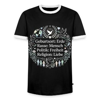 Gegen Rassismus - Männer Kontrast-T-Shirt - Schwarz/Weiß - Vorne - AI Model Female 172 light (172cm) & AI Model Male 178 light (178cm)