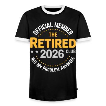 Funny Retired 2026 OFFICIALLY RETIRED 2026 - Men's Ringer Shirt - black/white - Front - AI Model Female 172 light (172cm) & AI Model Male 178 light (178cm)