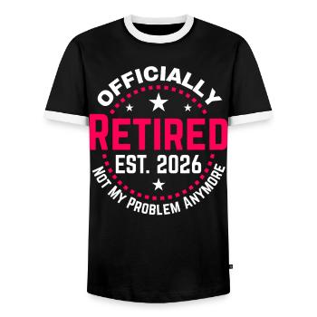 Funny Retired 2026 OFFICIALLY RETIRED 2026 - Men's Ringer Shirt - black/white - Front - AI Model Female 172 light (172cm) & AI Model Male 178 light (178cm)