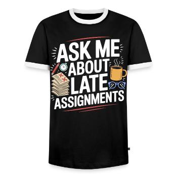 Professeur de lycée Demandez-moi des sujets de la matière - T-shirt contrasté Homme - noir/blanc - Devant - AI Model Female 172 light (172cm) & AI Model Male 178 light (178cm)