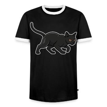 Black Cat Silhouette Panther Hunter Vintage - Men's Ringer Shirt - black/white - Front - AI Model Female 172 light (172cm) & AI Model Male 178 light (178cm)