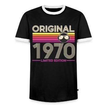 Original 1970 Édition Retro - T-shirt contrasté Homme - noir/blanc - Devant - AI Model Female 172 light (172cm) & AI Model Male 178 light (178cm)