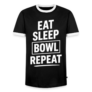Eat Sleep Bowl Repeat Bowling Sport Fan - Men's Ringer Shirt - black/white - Front - AI Model Female 172 light (172cm) & AI Model Male 178 light (178cm)