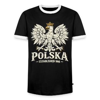 Polska Established 966 – Vintage Adler mit Krone - Männer Kontrast-T-Shirt - Schwarz/Weiß - Vorne - AI Model Female 172 light (172cm) & AI Model Male 178 light (178cm)