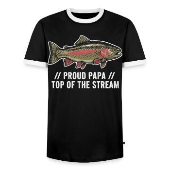 Proud Papa Fishing Trout - Men's Ringer Shirt - black/white - Front - AI Model Female 172 light (172cm) & AI Model Male 178 light (178cm)
