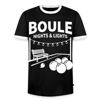Boule Nights & Lights Petanque Ball Sports - Men's Ringer Shirt - black/white - Front - AI Model Female 172 light (172cm) & AI Model Male 178 light (178cm)