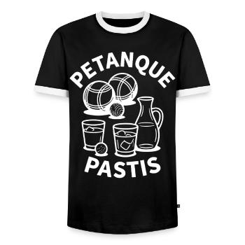 Sport de boule pétanque pastis - T-shirt contrasté Homme - noir/blanc - Devant - AI Model Female 172 light (172cm) & AI Model Male 178 light (178cm)