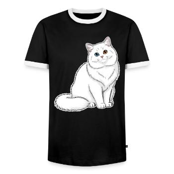 White Cat Angora Eyes Minnows Portrait Elegant - Men's Ringer Shirt - black/white - Front - AI Model Female 172 light (172cm) & AI Model Male 178 light (178cm)