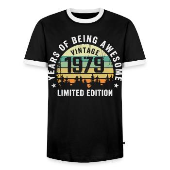 Legendary since 1979, Vintage Edition 1979 Retro - Men's Ringer Shirt - black/white - Front - AI Model Female 172 light (172cm) & AI Model Male 178 light (178cm)
