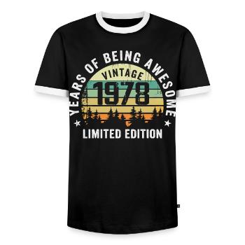 Legendary since 1978, Vintage Edition 1978 Retro - Men's Ringer Shirt - black/white - Front - AI Model Female 172 light (172cm) & AI Model Male 178 light (178cm)