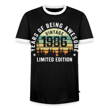 Legendary since 1986, Vintage Edition 1986 Retro - Men's Ringer Shirt - black/white - Front - AI Model Female 172 light (172cm) & AI Model Male 178 light (178cm)
