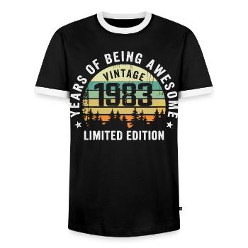 Legendary since 1983, Vintage Edition 1983 Retro - Men's Ringer Shirt - black/white - Front - AI Model Female 172 light (172cm) & AI Model Male 178 light (178cm)