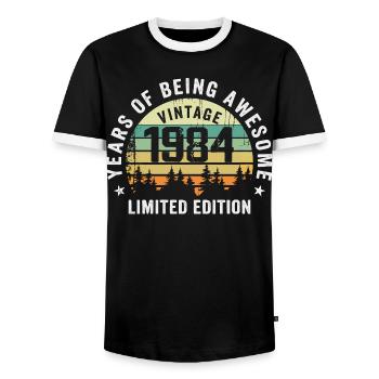 Legendary since 1984, Vintage Edition 1984 Retro - Men's Ringer Shirt - black/white - Front - AI Model Female 172 light (172cm) & AI Model Male 178 light (178cm)