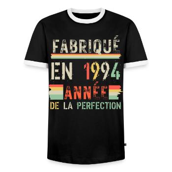 Fabriqué en 1994 Année de Perfection - T-shirt contrasté Homme - noir/blanc - Devant - AI Model Female 172 light (172cm) & AI Model Male 178 light (178cm)
