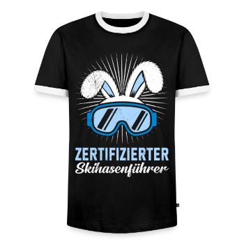 Skifahren ZERTIFIZIERTER SKIHASENFÄRER LUSTIG - Männer Kontrast-T-Shirt - Schwarz/Weiß - Vorne - AI Model Female 172 light (172cm) & AI Model Male 178 light (178cm)