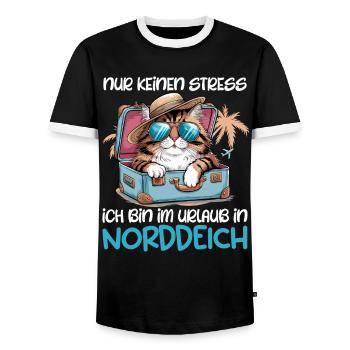 Nordsee NUR KEIN STRESS BIN IM URLAUB AN DER - Männer Kontrast-T-Shirt - Schwarz/Weiß - Vorne - AI Model Female 172 light (172cm) & AI Model Male 178 light (178cm)