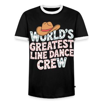 World's Best Line Dance Crew - Men's Ringer Shirt - black/white - Front - AI Model Female 172 light (172cm) & AI Model Male 178 light (178cm)