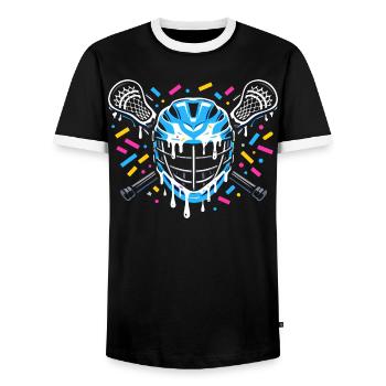 Lacrosse, joueurs de crosse, graphismes de crosse - T-shirt contrasté Homme - noir/blanc - Devant - AI Model Female 172 light (172cm) & AI Model Male 178 light (178cm)