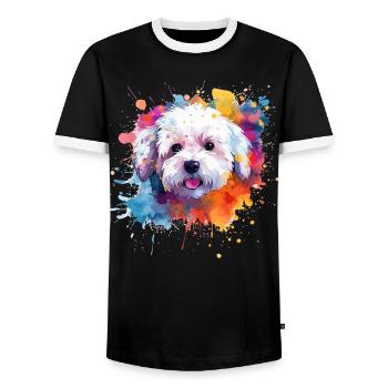 Splash Art Bichon Fris Dog Colorful - Männer Kontrast-T-Shirt - Schwarz/Weiß - Vorne - AI Model Female 172 light (172cm) & AI Model Male 178 light (178cm)