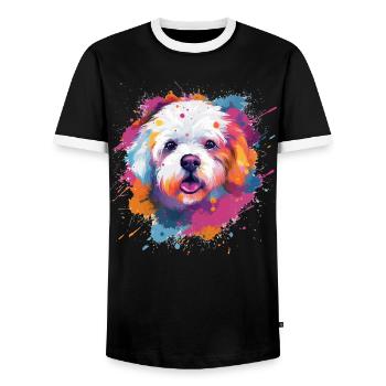 Bichon Fris Bunte Hundesplash-Kunst - Männer Kontrast-T-Shirt - Schwarz/Weiß - Vorne - AI Model Female 172 light (172cm) & AI Model Male 178 light (178cm)