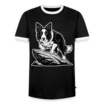 Hund Border Collie auf Rock Portrait Agility - Männer Kontrast-T-Shirt - Schwarz/Weiß - Vorne - AI Model Female 172 light (172cm) & AI Model Male 178 light (178cm)