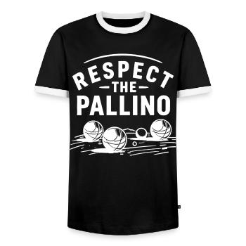 Respect the Pallino Boule Petanque Sport - Men's Ringer Shirt - black/white - Front - AI Model Female 172 light (172cm) & AI Model Male 178 light (178cm)