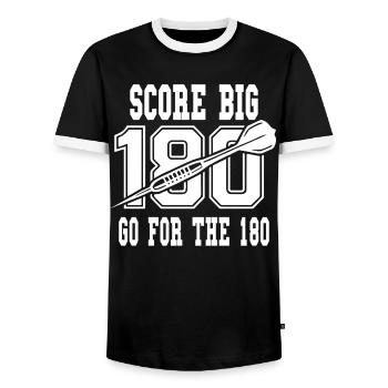 Score Big Go For The 180 Darts Sport - Men's Ringer Shirt - black/white - Front - AI Model Female 172 light (172cm) & AI Model Male 178 light (178cm)