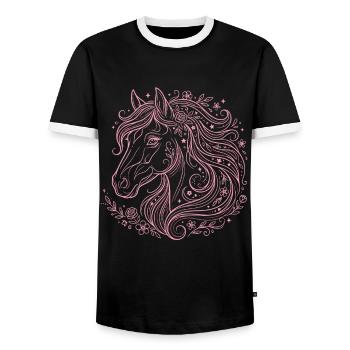Équitation à tête de cheval - T-shirt contrasté Homme - noir/blanc - Devant - AI Model Female 172 light (172cm) & AI Model Male 178 light (178cm)